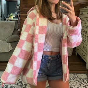 Cozy Pink Checkered Women's Sweater